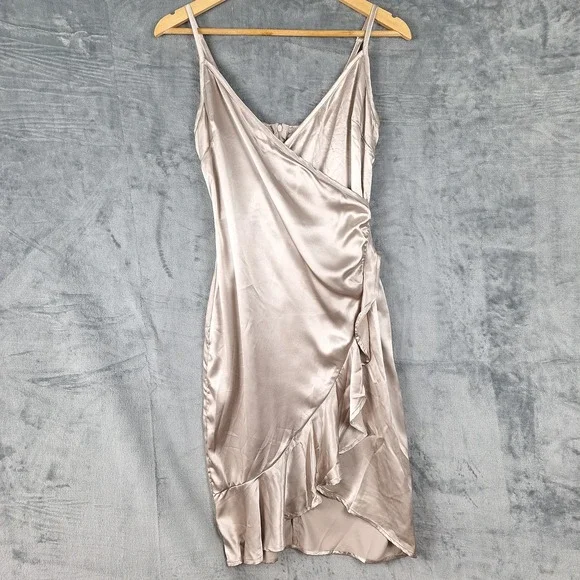 Womens Dress Medium Babydoll Y2K Wrap Ruffle HOCO Dance Coquette Satin Fairy - Picture 1 of 9